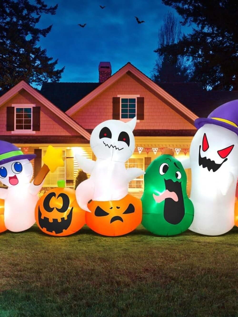 8 FT Halloween Inflatable Ghosts with Pumpkins LED Lighted Outdoor Yard Decor